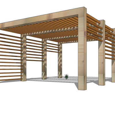 现代实木廊架su模型