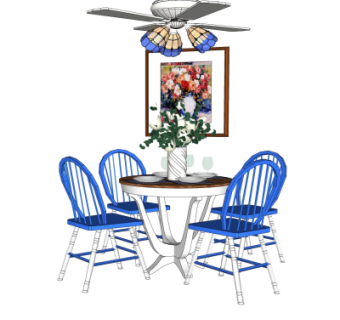 地中海餐桌椅su模型