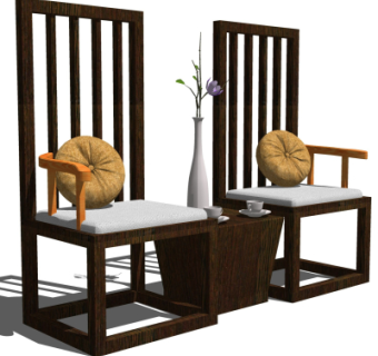 中式实木靠背椅su模型