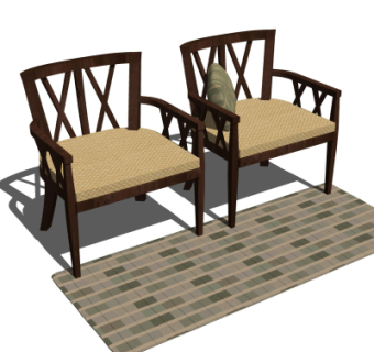 中式实木单椅su模型