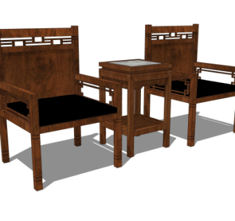 中式实木靠背椅su模型