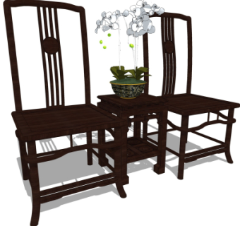 中式实木靠背椅su模型