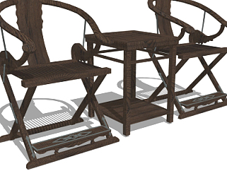 中式实木折叠椅su模型