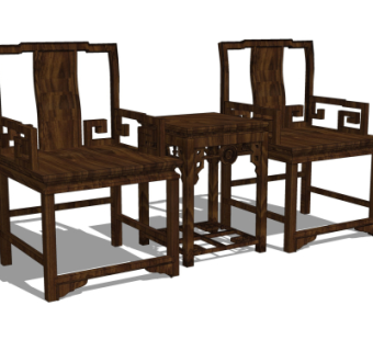 中式实木靠背椅su模型