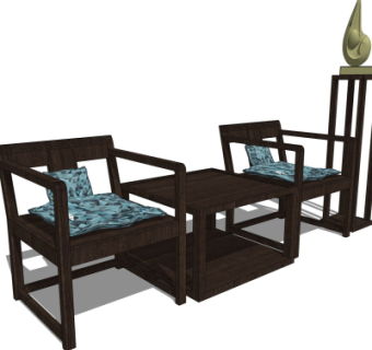 中式实木靠背椅su模型