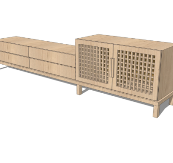 中式电视柜su模型