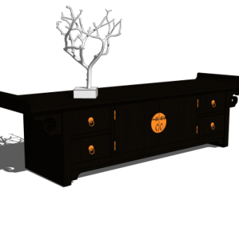 中式电视柜su模型