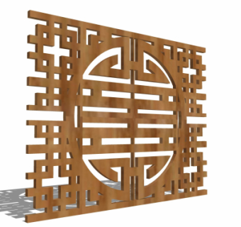 中式实木隔断su模型