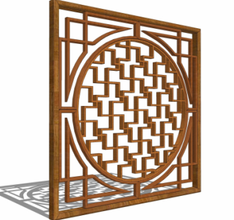 中式实木隔断su模型