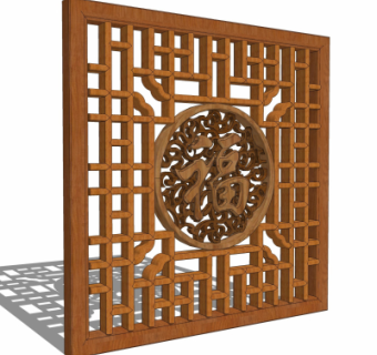 中式实木隔断su模型