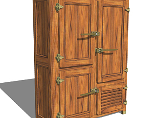 中式实木储物柜su模型