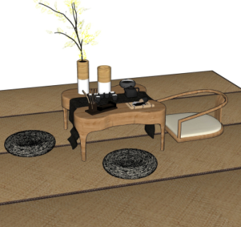 日式榻榻米茶桌椅su模型