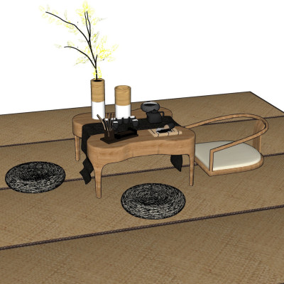 日式榻榻米茶桌椅su模型