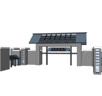 新中式小区门头su模型