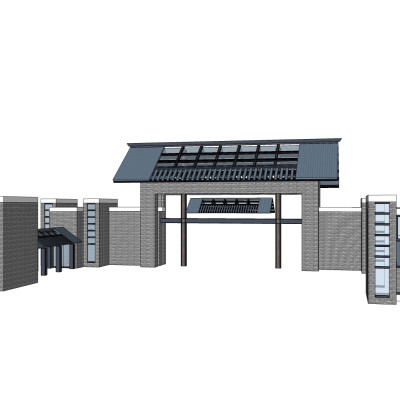 新中式小区门头su模型