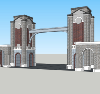 新中式小区门头su模型