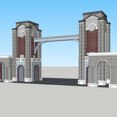 新中式小区门头su模型