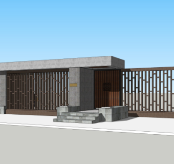 新中式小区门头su模型