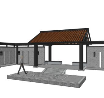 新中式小区门头su模型