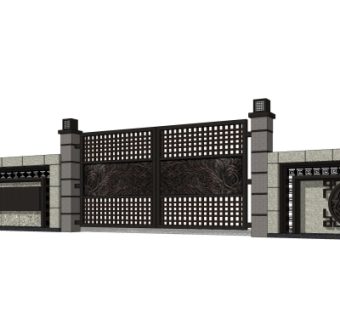 新中式小区门头su模型