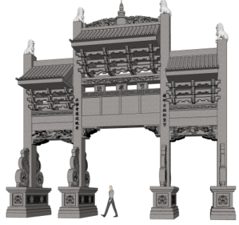 中式门楼牌坊免费su模型