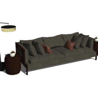 中式实木双人沙发su模型