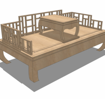 中式实木罗汉床su模型