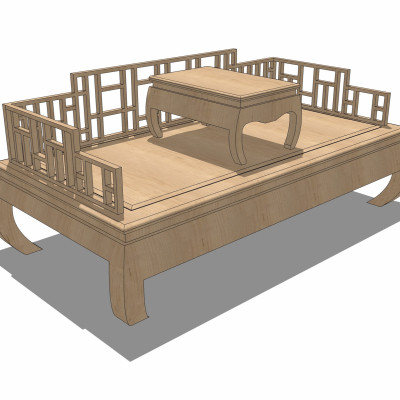 中式实木罗汉床su模型
