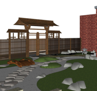 日式枯山水庭院花园su模型