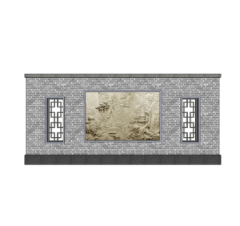 中式景观墙su模型