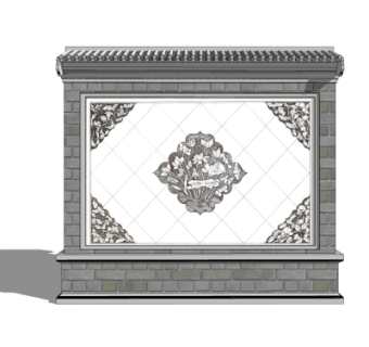 中式景观墙su模型