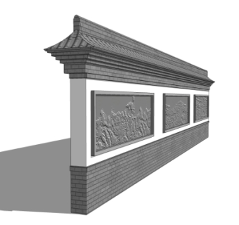 中式景观墙su模型