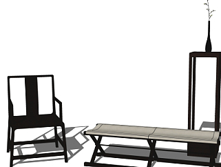 中式靠背椅折叠凳su模型