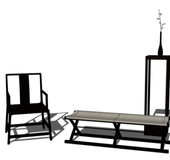 中式靠背椅折叠凳su模型