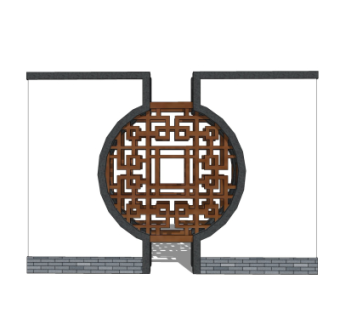 中式景观墙su模型