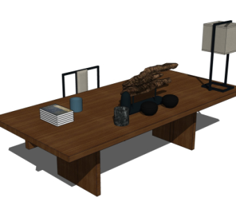 中式实木书桌椅su模型