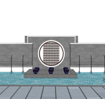 新中式景观墙su模型