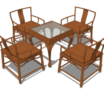 中式实木休闲桌椅su模型
