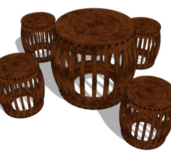 中式实木休闲桌椅su模型