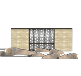 中式景观墙su模型