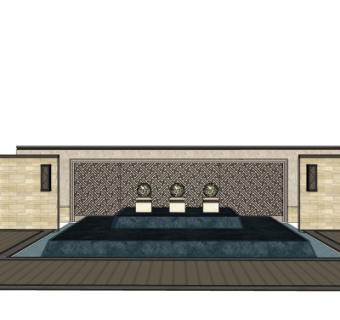 中式景观墙su模型