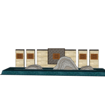 新中式景观墙su模型