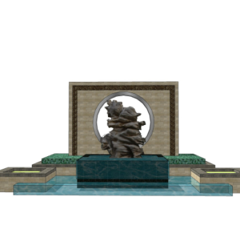 新中式景观水池su模型