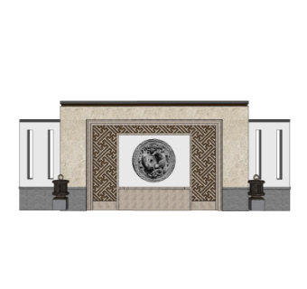 新中式景观墙su模型