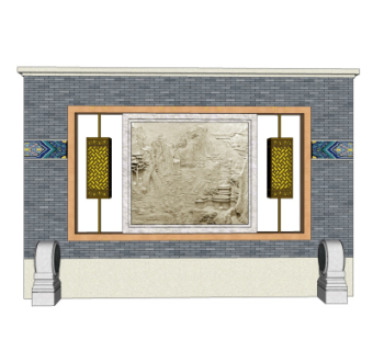 中式景观墙su模型