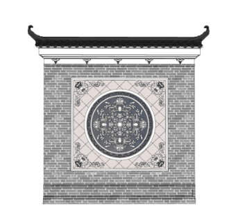 中式景观墙su模型