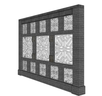 中式景观墙su模型