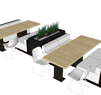 现代卡座餐桌椅su模型