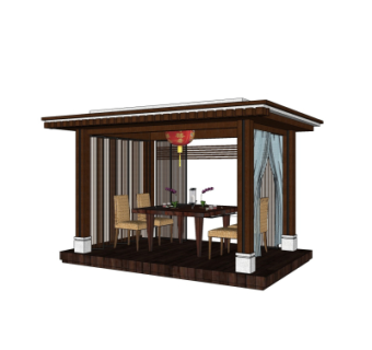 中式廊架亭子su模型