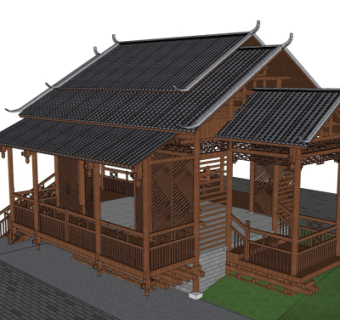 中式建筑外观su模型